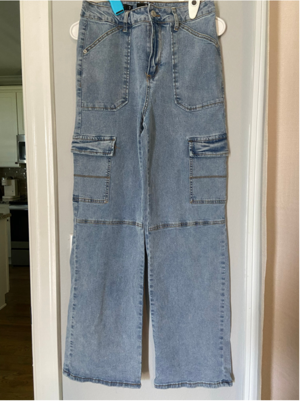 Zoe & Phoebe high-rise cargo jeans, size 7.